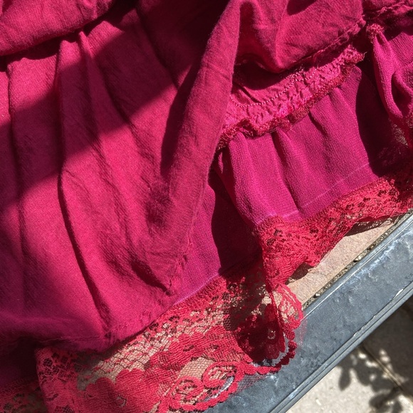 Red Satin Crepe Embroidered Skirt - Picture 3 of 10